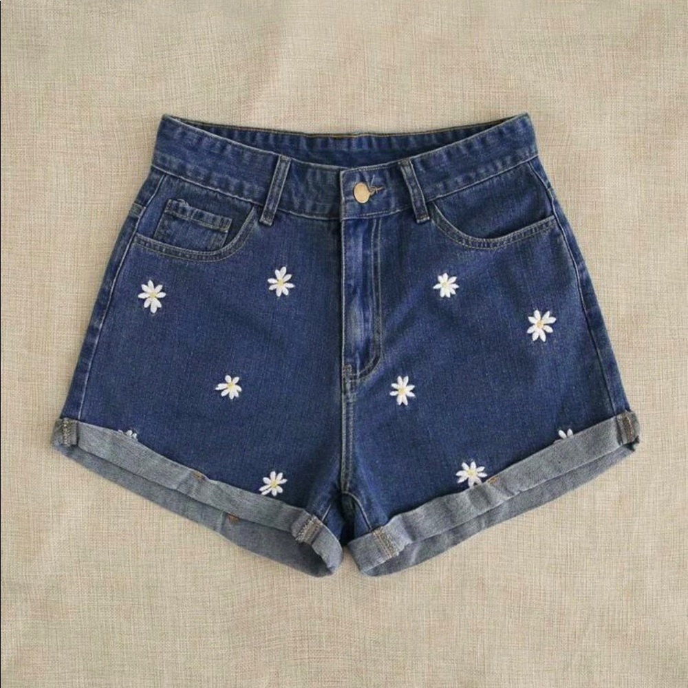 Plus Size Embroidery Shorts